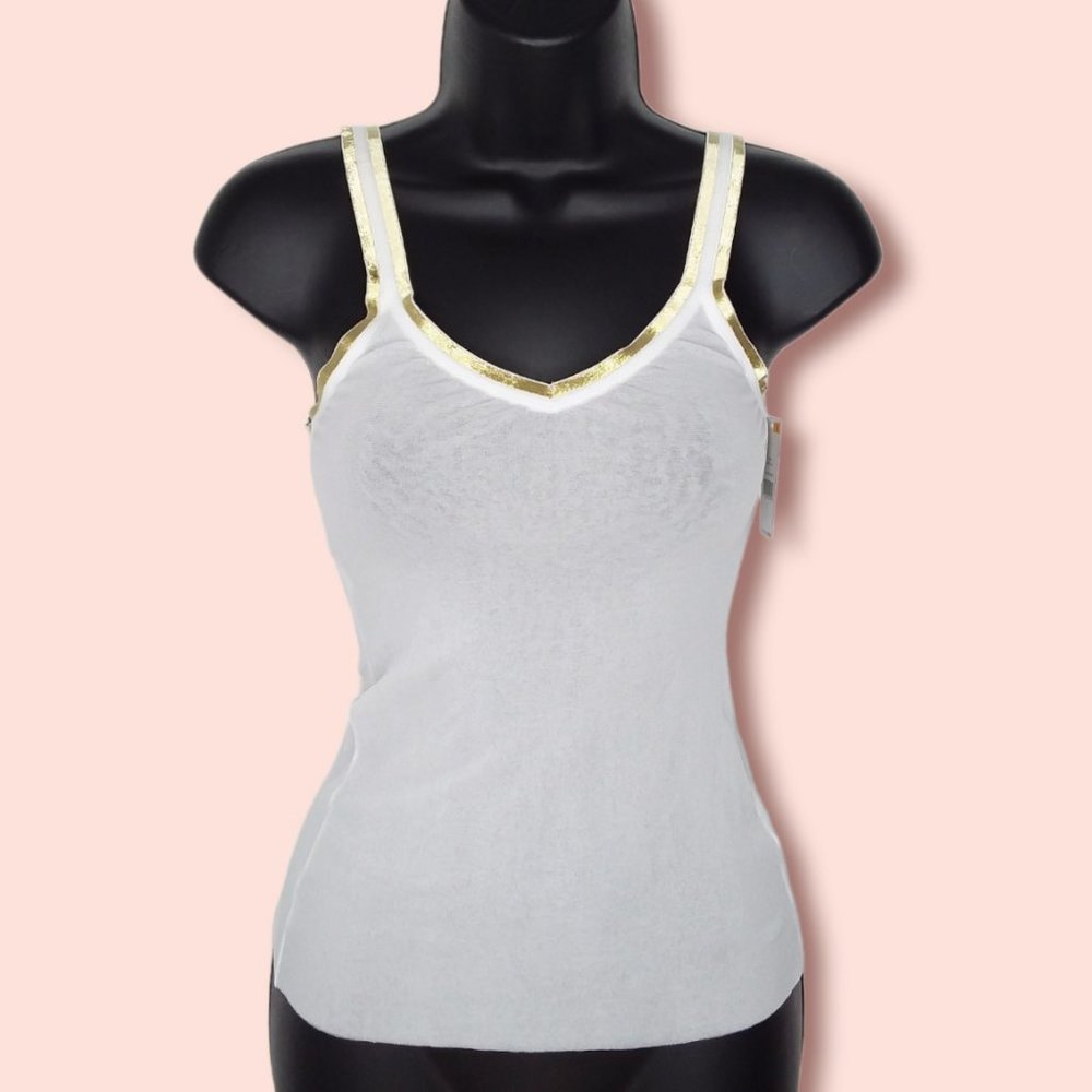 NWT On Gossamer 24 Karat Mesh White Gold Nylon Camisole Size Small Sheer Sleep